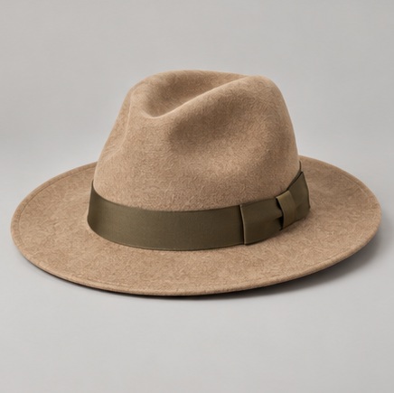 Sand Soft brim hat with olive ribbon