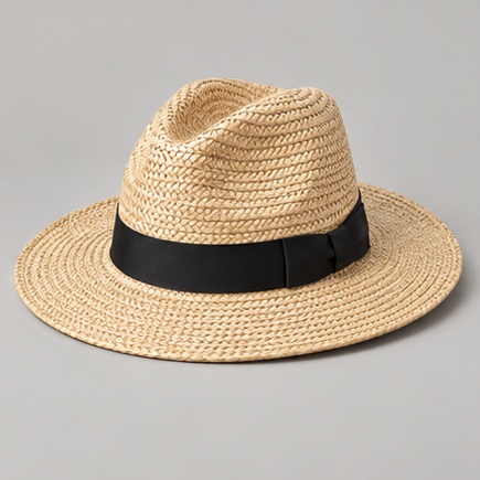 Natural Raffia hat with black ribbon