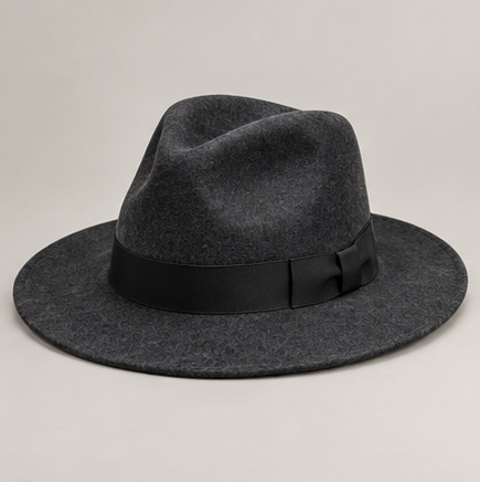 Charcoal Fedora hat with black ribbon