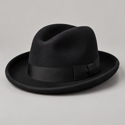 Black Homburg hat with black ribbon